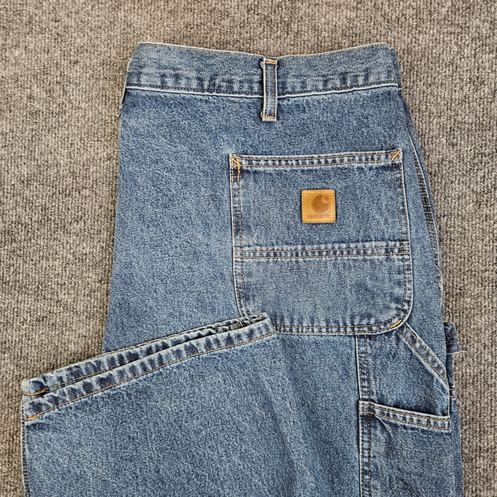 Carhartt Carpenter Dungaree Jeans Men's 44x32 B13-DPS Loose Fit Dark Wash Blue
